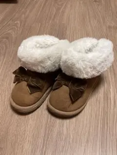 リボン付きボアブーツ　茶色　16cm