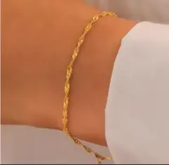 ゴールド サージカルステンレス 人気★特殊デザインチェーン 金アレ ブレスレット