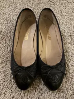 CHANEL シャネル ブラックレザー バレエシューズ 36 ターンロック