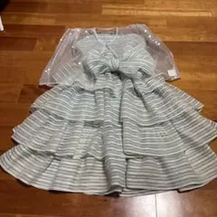 ミス　アシダ　ビンテージリボン付きストライプドレスセットアップ