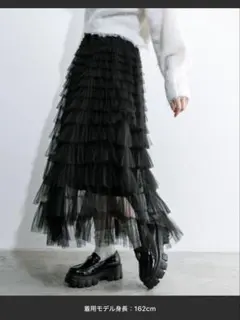 OLIVE des OLIVE チュールフリルティアードスカート ブラック