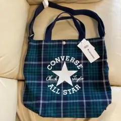 コンバース　BIGロゴ　2way ショルダーバッグ　トートバッグ　チェック柄