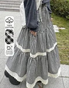 ギンガムチェック ロングスカート 森ガール