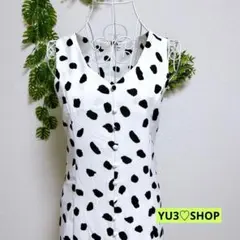 ロイヤルパーティ・F ノースリーブ ひざ丈フレアワンピース 白/黒模様