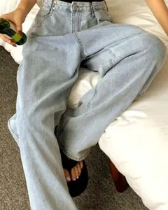 メゾンドラティール ハイウエスト ワイドデニムパンツ サックスブルー