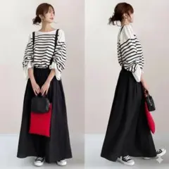 2L 上下 セットアップ ボーダー　トップス　ロングスカート　春　b9