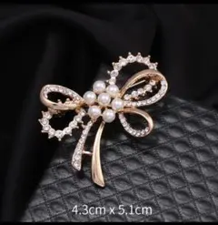 新品 ブローチ リボン パール 金色 ゴールド ラインストーン 卒業式 入学式