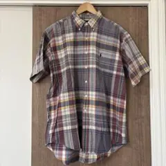 古着 Ralph Lauren ラルフ・ローレン 半袖チェックシャツ L ブルー