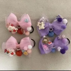 チュールリボンヘアアクセサリー　ヘアゴム　パープル　ピンク