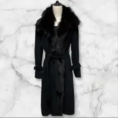 【希少美品】スペッチオ　ブラック　ベルテッドコート　フォックスファー　2wayのサムネイル
