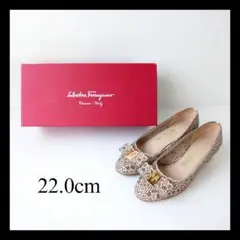 【美品】 フェラガモ パンプス ヴァラリボン レース ベージュ 22cm