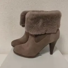 ファー付きショートブーツ　天然皮革　23cm