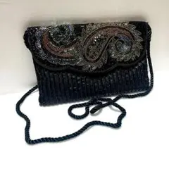 ビーズ刺繍 黒 ショルダーバッグ 黒 ブラック フォーマル クラッチ パーティー