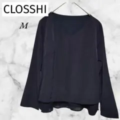 【未使用】クロッシー　Vネックカットソー　フリル　レース　M　ネイビーのサムネイル