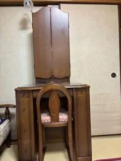 木製ドレッサー・鏡台 フラワーシェードランプ付き