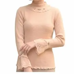 axes femme レース袖 バラボトルネックプルオーバー