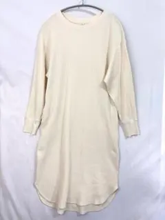 UNIQLO ユニクロ ワッフルクルーネックワンピース オフホワイト S 長袖