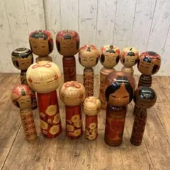 ③昭和レトロ 伝統工芸 郷土玩具 木製 創作 こけし 小芥子 13体 まとめ売り