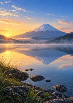 【イラスト】朝霧に浮かぶ富士山 アートポスター