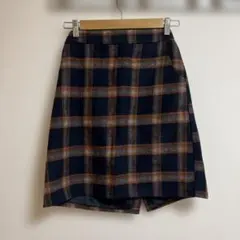 ネイビーオレンジチェックミニスカート