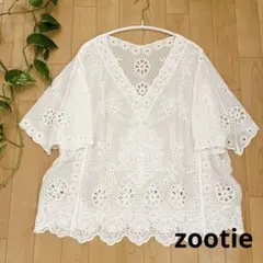 ズーティー　スカラップ刺繍レース ゆったり半袖ブラウス　白　フリーのサムネイル
