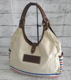 美品【Folna】半月型 キャンパス＆レザー 肩掛けショルダー ハンドバッグ