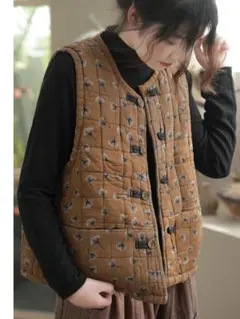 プリント ベスト アウター ゆったり 暖かい おしゃれ度高め カジュアル