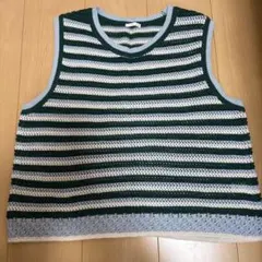 透かし編みボーダーセーター ノースリーブ GU ジーユー ベスト