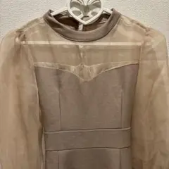 美品 eeyou シースルーマーメイドデザイン　ロングワンピース パフスリーブ