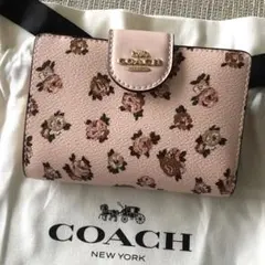 新品 COACH コーチ 二つ折り 財布 フラワー ピンク