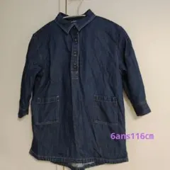 プチバトー　デニムシャツワンピース　6ans116㎝　洗濯洗い可　綿100％
