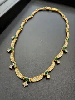 A&S ネックレス ヴィンテージ ゴールドカラー ストーン装飾