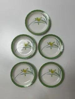 香蘭社　小皿　5枚セット　花柄/グリーン　黄蘭のサムネイル
