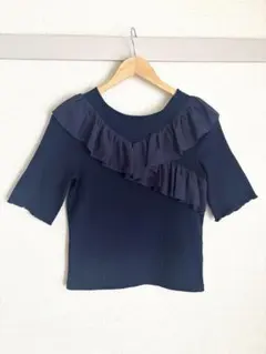 ジルスチュアート ネイビー フリル 半袖 リブカットソーのサムネイル