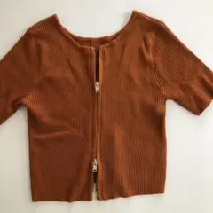 トップス　ダブルジップ　リブTシャツ　オレンジ　Mサイズ