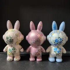 3体セット ウサギ型花柄 流体アート 垂らしアート ベアアート