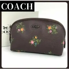 COACH　コーチ　ダークブラウン　ポーチ　フラワー　メイクポーチ　小物入れ