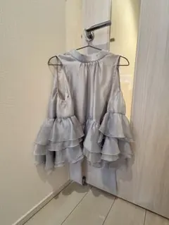 新品 Rirandture フリルスリーブオフショルブラウス ライトブルー M