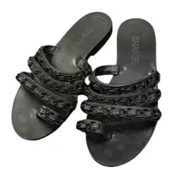 CHANEL シャネルチェーンサンダル ココマーク 37C ブラック フラットのサムネイル