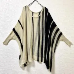 薄手/ニット/セーター/シースルー/透け感/黒/白/ストライプ/ドルマン