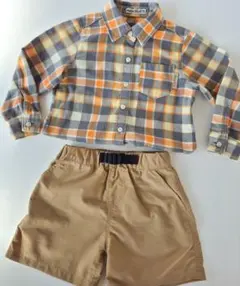 キッズ 100 チェックシャツ＋ショートパンツ セット BeBe