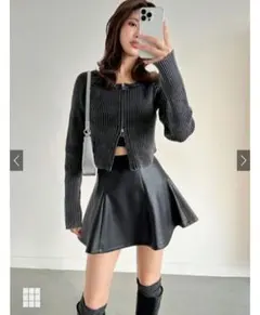 GRL ダブルジップデニムニットトップス