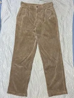 ノーブランド 2タックコーデュロイパンツ ベージュ 76cm 太畝 古着