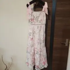 花柄レース Aラインドレス リボンストラップ 花柄ワンピース　キャバドレス