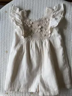 【美品】ZARAコントラストクロシェジャンプスーツ　110cm