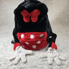 ミニーちゃんファーリュック　モフモフふわふわリュック　手型ショルダー　赤／黒