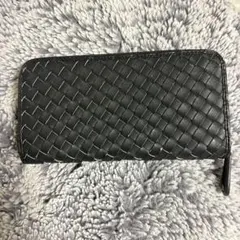 長財布 ブラック 編み込みデザイン