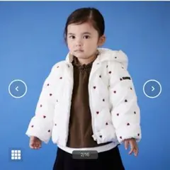 ハート柄ホワイト中綿コート フード付き プティマイン