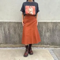 美品 オーラリー 日本製 コットンツイル 膝下 フレア スカート オレンジのサムネイル