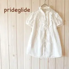 【美品】＊プライドグライド＊シアーブラウス パフスリーブ フリル 38 オフシロ